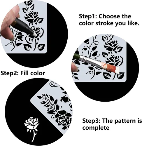 Vista 4 de GORGECRAFT 12 estilos 7.1x7.1 in Rose Flowers Stencil Flores Hojas Plantillas Florales Brotes Florales Ramos de rosas Vines Ramas de Hojas