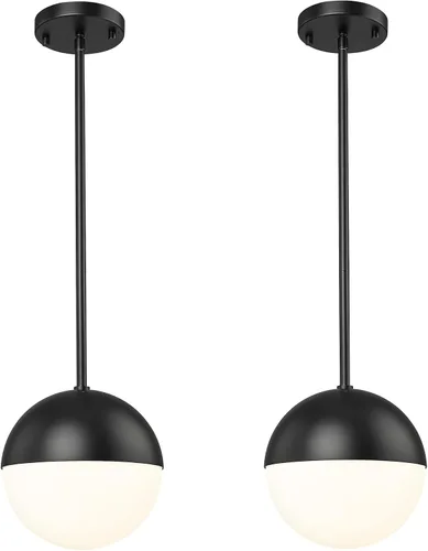 Vista 24 de LMS Lámpara Colgante de Mediados de Siglo de 6 Pulgadas, Lámparas Colgantes de Color Negro Mate con Cristal de Globo Blanco, Lámparas de Techo