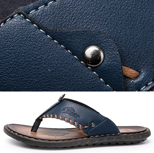 Vista 4 de Chanclas para hombre sandalias de cuero casuales para el hogar para hombre suela de goma zapatillas