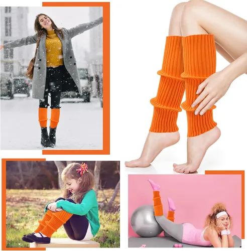 Vista 7 de ONUPGO Calentadores de piernas para mujeres, accesorios de fiesta de los años 80, calentadores de piernas acanalados de punto neón de los años 80