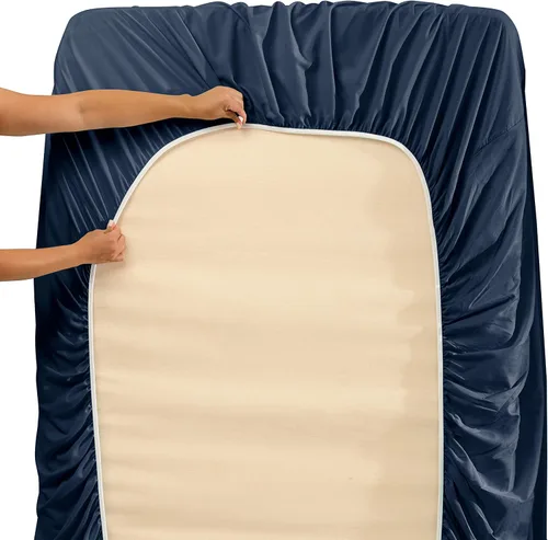 Vista 6 de Sábana bajera ajustable de 100% algodón natural de 400 hilos, 1 pieza con bolsillo profundo de 21 pulgadas y 2 fundas de almohada, juego de 3 piezas