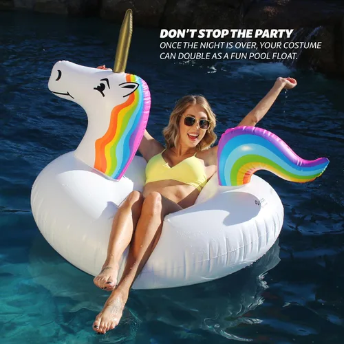 Vista 5 de GoSports GoFloats - Tubo de disfraz de unicornio, unicornio inflable gigante con tirantes, blanco, 45 x 36 pulgadas