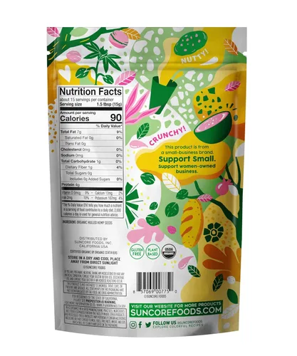 Vista 2 de Suncore Foods Semillas de cáñamo orgánicas de 8 onzas Superalimento Sin gluten Veganas USDA Organic, Plant-Based, GMO-Free, Vegan, Plant