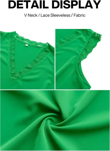 Vista 91 de VIISHOW - Camiseta sin mangas, sexy, con cuello en V y bordes de encaje para mujer, camisola de vestir, camisas de gasa, sin mangas, casuales