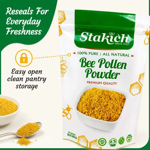 Vista 8 de Stakich Bee Pollen Powder - Natural Energy Support Supplement - 1 lb