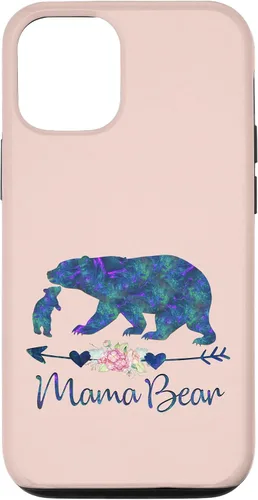 Vista 28 de Teal Blue Purple Floral Mama Bear and One Cub Light Pink Case for iPhone 17