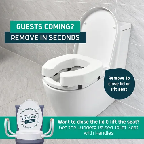 Vista 7 de Lunderg Elevador acolchado para asiento de inodoro para personas mayores, añade 3 pulgadas. Ajuste universal. Cojín de asiento de inodoro elevado