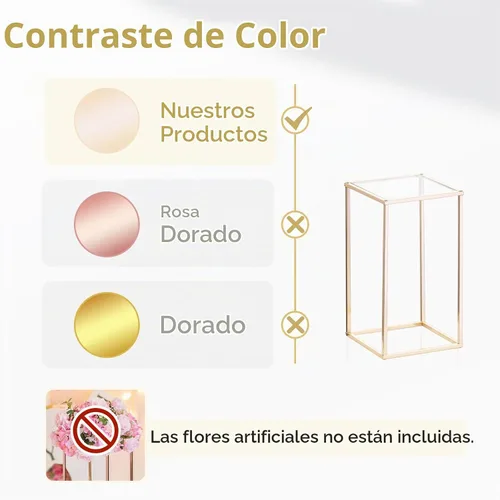 Vista 4 de NUPTIO Jarrones dorados para centros de mesa con panel acrílico, 15.75