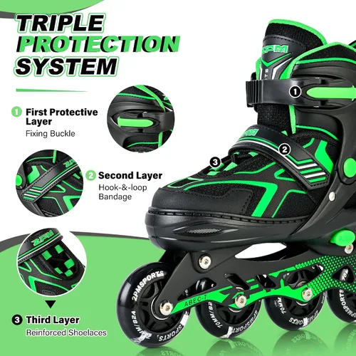 Vista 5 de 2PM SPORTS - Patines en línea ajustables Torinx verde para niños, patines divertidos para principiantes para niños, jóvenes, niñas, hombres y mujeres