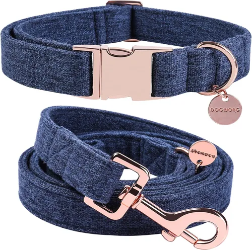 Vista 10 de DOGWONG Collar y correa de algodón para perro, collar para mascotas, suave, duradero, básico, para perros pequeños, medianos y grandes Negro