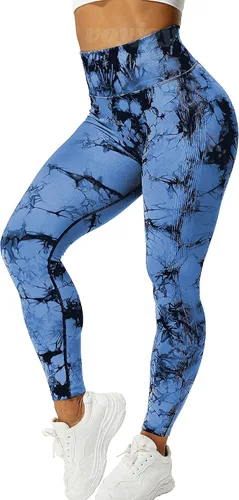 Vista 7 de VOYJOY Leggings sin costuras de teñido anudado para mujer pantalones de yoga de cintura alta mallas elásticas con levantamiento de glúteos