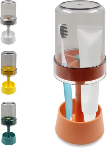 Vista 8 de Soporte para cepillo de dientes con taza/cubierta cubierta, organizador de Azul