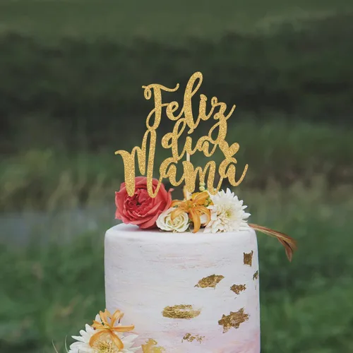 Vista 2 de Decoración para tartas de Feliz Dia Mama con purpurina dorada, decoración del día de la madre, mejor mamá de todos los tiempos, suministros