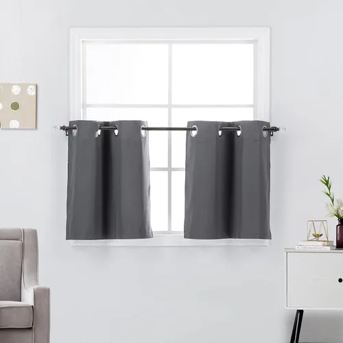 Vista 8 de Diamond Home Linens 2 paneles de cortinas opacas cortas con aislamiento térmico de 24 pulgadas de largo para oscurecer la habitación de la cocina