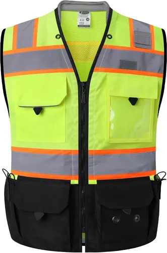 Vista 11 de JKSafety Hi-Vis Chaleco de seguridad unisex para topógrafos de alta visibilidad, resistente, con bolsillos internos, cumple con las normas ANSI/ISEA