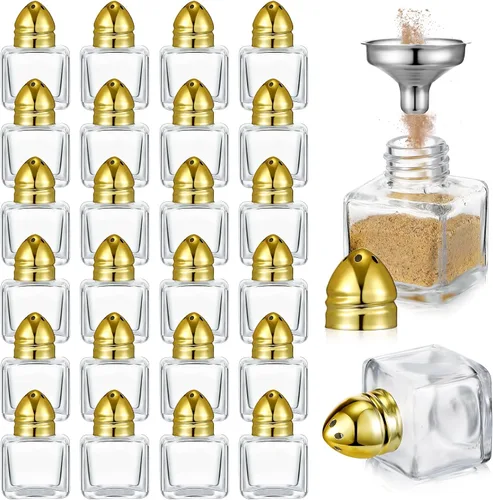 Vista 13 de Uiifan 12 piezas 0.5 oz pequeños saleros y pimenteros de forma cúbica con tapas tonalizadas, frascos de condimento de vidrio transparente mini