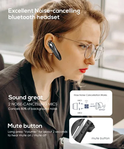 Vista 4 de Auriculares Bluetooth de un solo oído para llamadas, auricular inalámbrico con micrófono de cancelación de ruido, tiempo de conversación de 36