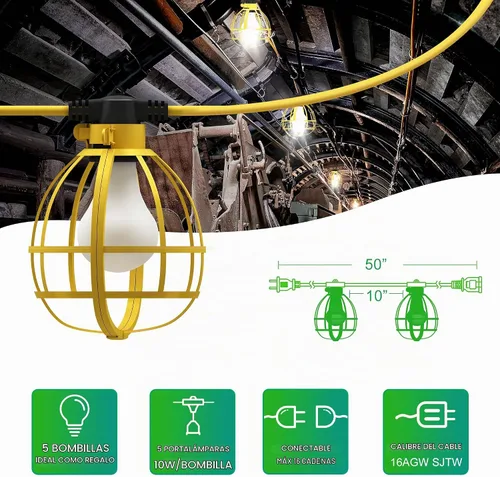 Vista 3 de LEDIARY 50FT Construction String Lights, 5 Bulbs 50W 5250LM Work Lights