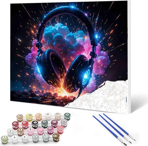 Vista 16 de Aihonmin Graffiti instrumental, paquete de 6 pinturas por números para adultos, kit de pintura musical por números, sobre lienzo para principiantes