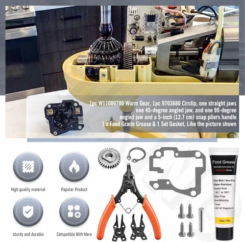 Vista 2 de 1 engranaje helicoidal W11086780 y 1 kit de juntas 9709511 compatible con Whirlpo-ol/Kitchen Aid 5QT y 6QT con engranaje helicoidal de repuesto