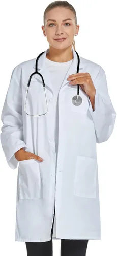 Vista 3 de Abrigo de laboratorio profesional para mujeres y hombres, manga larga, blanco, unisex