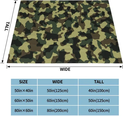 Vista 4 de Manta de franela de 50 x 40 pulgadas, manta de forro polar de camuflaje suave y cómoda con pompones para exteriores e interiores