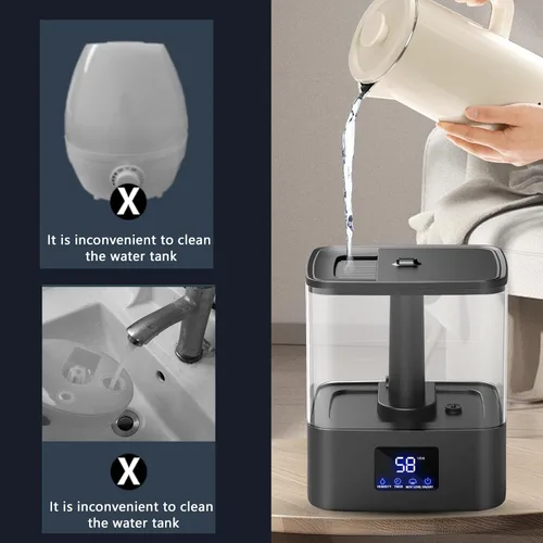 Vista 5 de KZF Humidificador ultrasónico para dormitorio, niebla fría ultrasónica de 6 litros, fácil de limpiar, 3 ajustar la humedad, adecuado