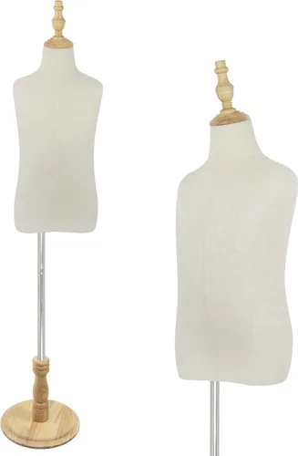 Vista 10 de Maniquí infantil para exhibición de ropa, torso de maniquí ajustable para niños con base de madera, 2-3 años 15" - 28" Height Adjustable, Beige