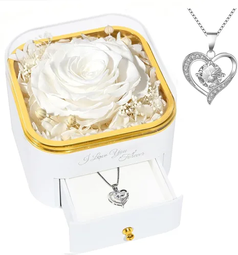 Vista 24 de Beferr Regalos de cumpleaños para mujeres, rosa real preservada con collar, rosas moradas eternas, flores para la entrega, aniversario, día de la A