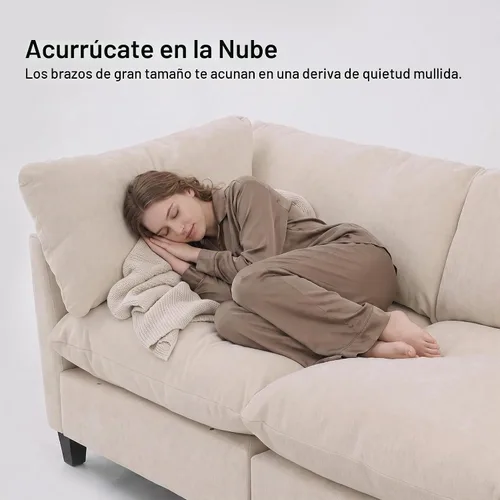Vista 3 de Iroomy Sofá modular modular de felpilla de gran tamaño, asiento cómodo profundo, sofás de 2 plazas para sala de estar, color beige
