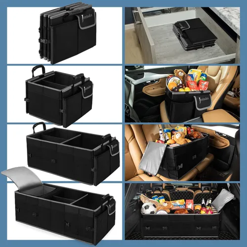 Vista 6 de Organizador de maletero con bolsa de enfriamiento aislada y a prueba de fugas incorporada, organizador de carga plegable para SUV con tiras