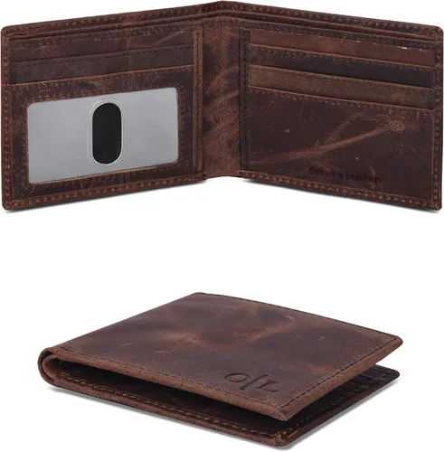 Vista 19 de Cartera delgada de cuero para hombre, bloqueo RFID, bolsillo frontal minimalista, delgada y elegante con ventana de identificación, regalo