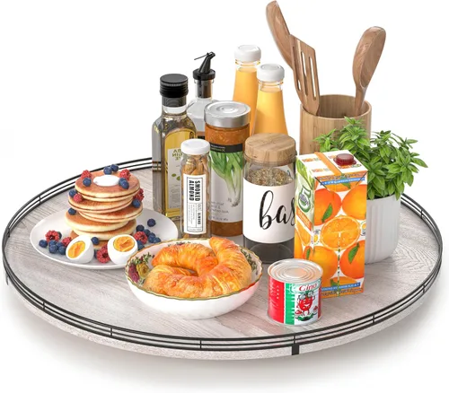 Vista 26 de Marble Lazy Susan - Tocadiscos para mesa, bandeja redonda de mármol de grano de madera antigua de 10 pulgadas para mesa de comedor, encimera de Negro