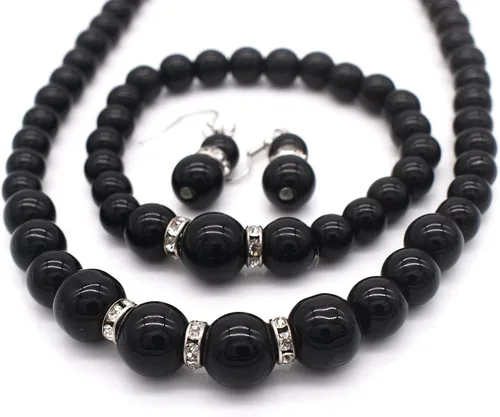 Vista 2 de CIOOU Collar de perlas de imitación para mujer, gargantilla de perlas y aretes, conjunto de joyas de boda para novia, collares de cuentas gruesas