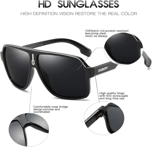 Vista 5 de DUBERY Gafas de sol de aviador de gran tamaño para hombre clásicas grandes polarizadas D103