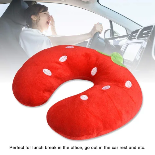 Vista 2 de Fdit Almohada en forma de U suave algodón PP lindo patrón para bebé niños asiento de viaje descanso cuello (fresa)