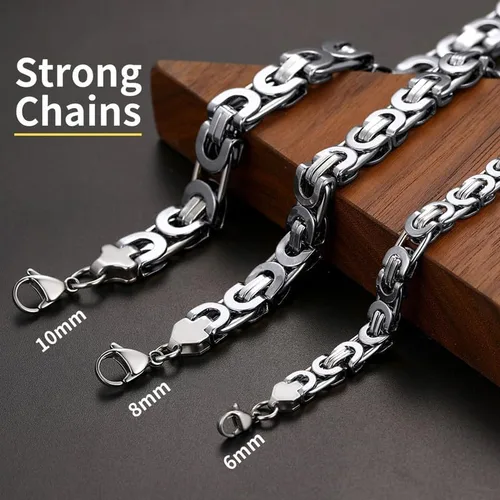 Vista 4 de ChainsHouse Collar de eslabones bizantinos planos para hombre de 0.236 in0.315 in0.394 in de ancho, chapado en oro de 18 quilatesacero inoxidable