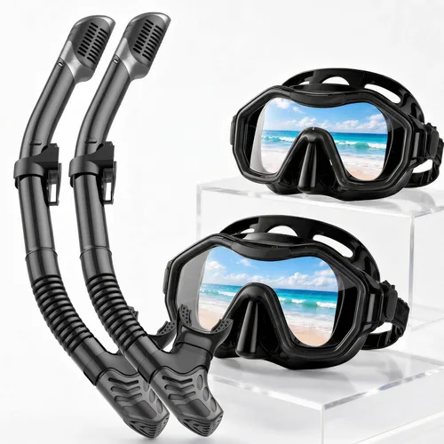 Vista 26 de Equipo de esnórquel para adultos y niños, juego de esnórquel seco con vista panorámica de 180°, máscara de buceo con visión panorámica de 180°