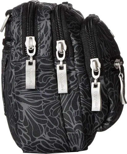 Vista 6 de Baggallini Bolso cruzado pequeño con triple cremallera para mujer, ligero, convertible, riñonera Estampado De Flor De Mediano