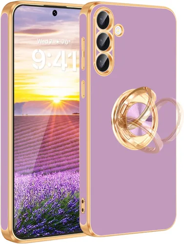 Vista 36 de Fingic Compatible con Samsung Galaxy S22 Funda con Soporte de Anillo, [Soporte de Anillo Giratorio 360° Magnético con Kickstand][Borde Dorado
