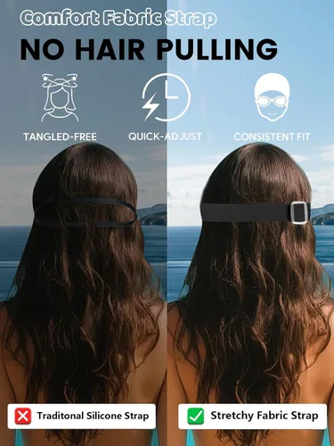 Vista 7 de Paquete de 2 gafas de natación de visión amplia, antiempañamiento y con correa de tela de comodidad UV, sin fugas, para adultos, hombres, mujeres