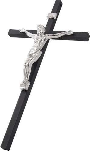 Vista 4 de VINETEN Crucifijo - Cruz de pared Cruces católicas delgadas de metal negro Decoración de pared de crucifijo para tu hogar, 8 pulgadas