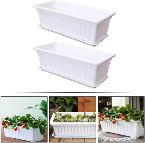 Vista 5 de Yardwe Macetero para ventana, 2 macetas de plástico para verduras, macetas rectangulares con bandeja para jardín interior y exterior, patio