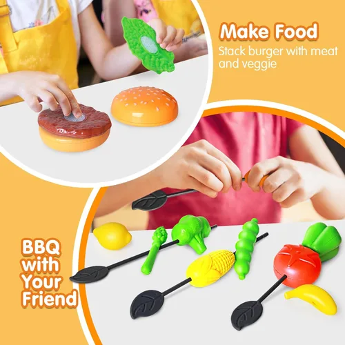 Vista 5 de Juego de parrilla de barbacoa de 79 piezas para niños, juego de cocina con aerosol realista, luz y sonido, juguete interactivo para niños y niñas
