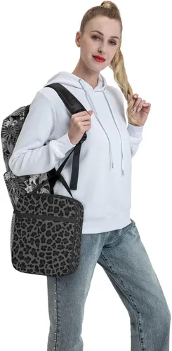 Vista 6 de Lonchera con aislamiento de leopardo negro para mujeres y hombres, reutilizable, portátil, a prueba de fugas, bolsa térmica para oficina, trabajo