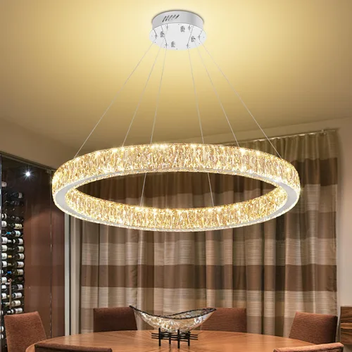 Vista 18 de Araña de Cristal LED Moderna Regulable de 8" Anillo Dorado Luminarias Colgantes para Isla de Cocina Comedor Sala de Estar