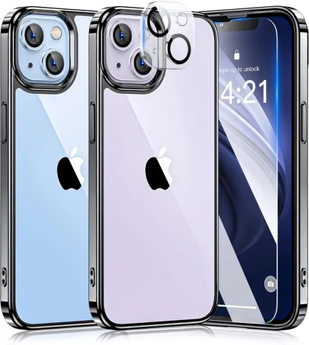 Vista 10 de Funda 5 en 1 para iPhone 14 transparente con 2 protectores de pantalla + 2 protectores de lente de cámara