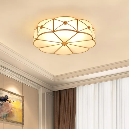 Vista 10 de Lámpara de techo empotrada de latón, lámpara de techo LED con 3 luces en forma de flor, pantalla de vidrio esmerilado, luz moderna cerca de techo