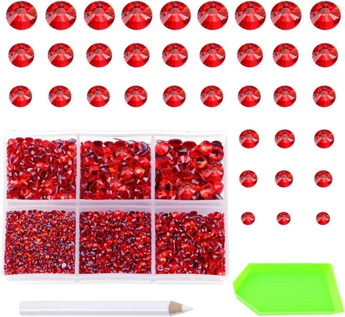 Vista 11 de AD Beads 4500 diamantes de imitación termoadhesivos con parte trasera plana, 6 tamaños (0.079-0.236 in), gemas de cristal redondas con pinzas