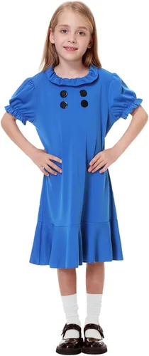 Vista 3 de Lucy - Vestido de Halloween para niños, disfraz de Halloween con mangas con volantes, vestidos familiares de 7 a 8 años